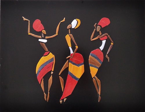 Tableau en mosaïque motif danseuses africaines en verre américain